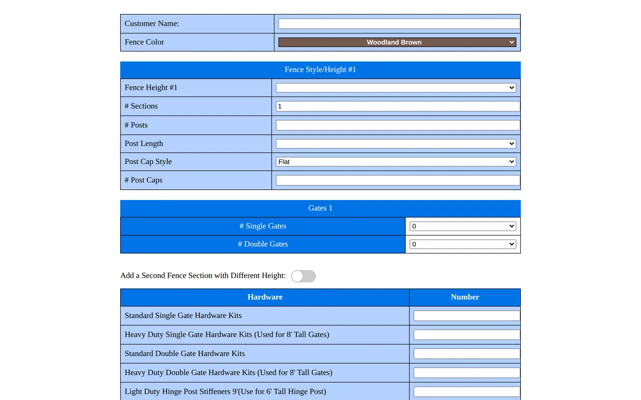 Trex Fencing Materials Calculator home page screenshot