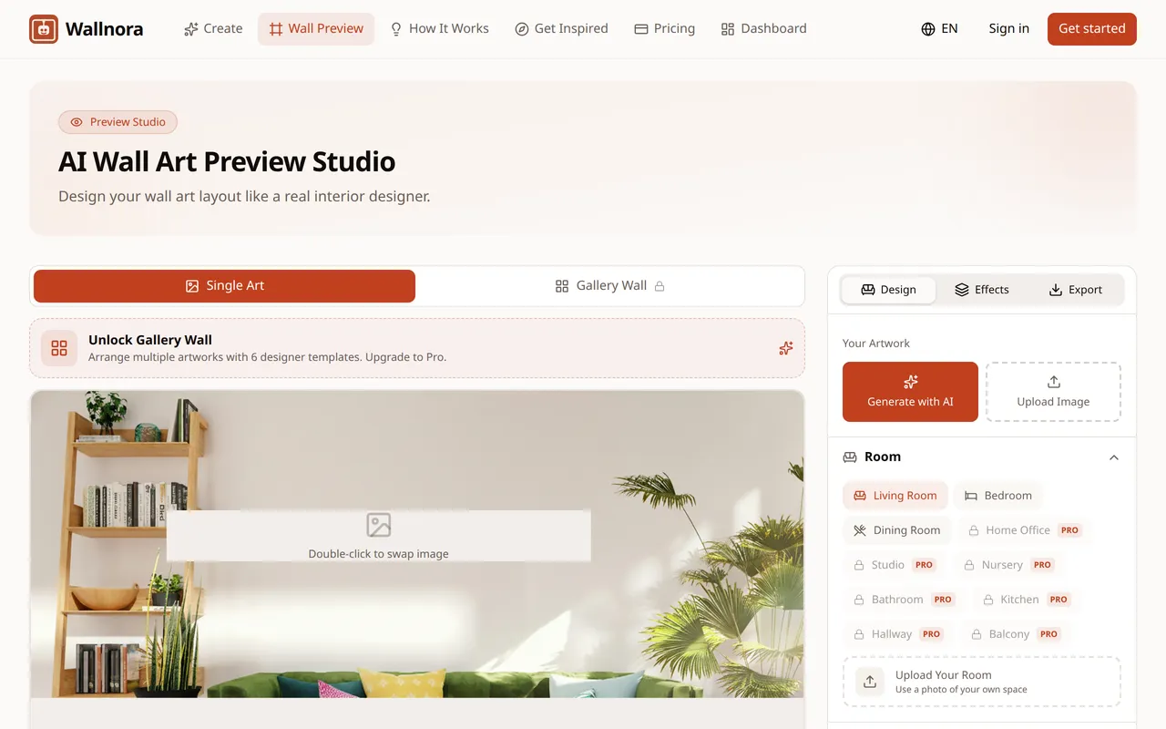 Wallnora Preview Studio home page screenshot