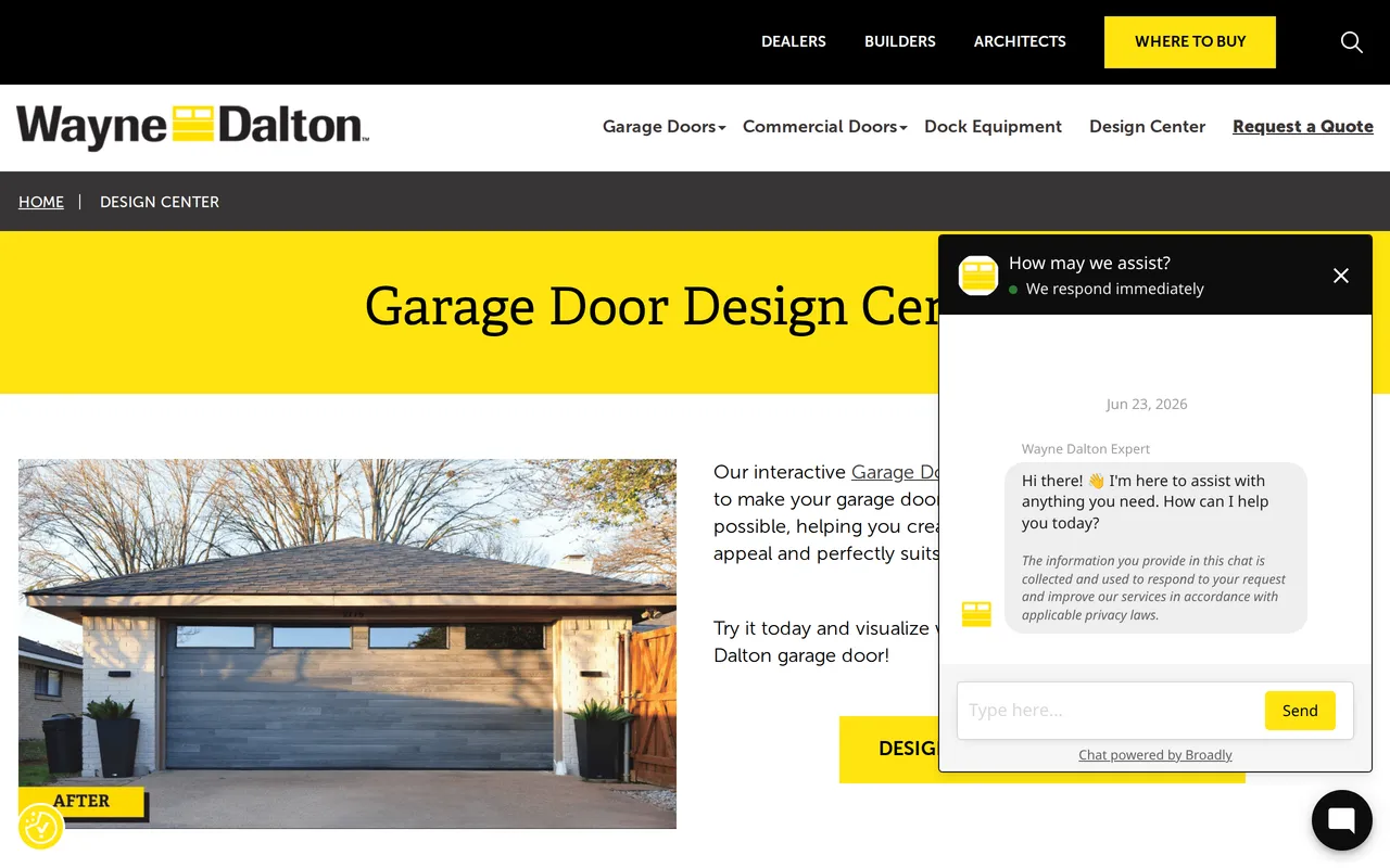 Wayne Dalton Design Center home page screenshot