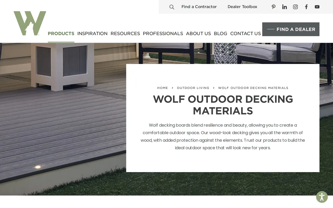 Wolf Home Products Deck Visualizer home page screenshot